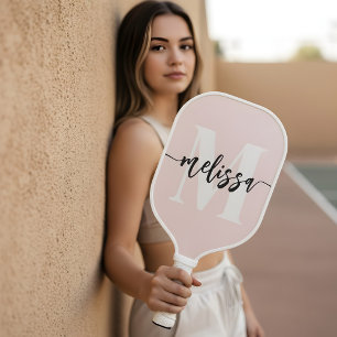 Monogram Brush Calligraphy Blush Pink Pickleball Paddle