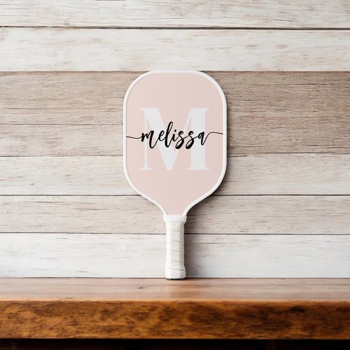 Monogram Brush Calligraphy Blush Pink Pickleball Paddle