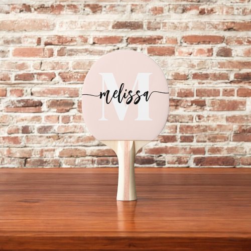 Monogram Brush Calligraphy Blush Pink Ping Pong Paddle