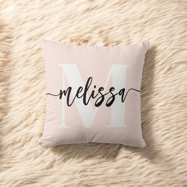Monogram Brush Calligraphy Blush Pink Throw Pillow (Creator Uploaded)