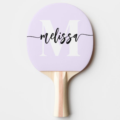 Monogram Brush Calligraphy Pastel Purple Ping Pong Paddle