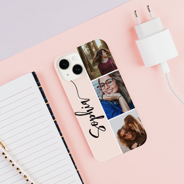 Monogram Brush Calligraphy Photo Blush Pink iPhone Case (Creator Uploaded)