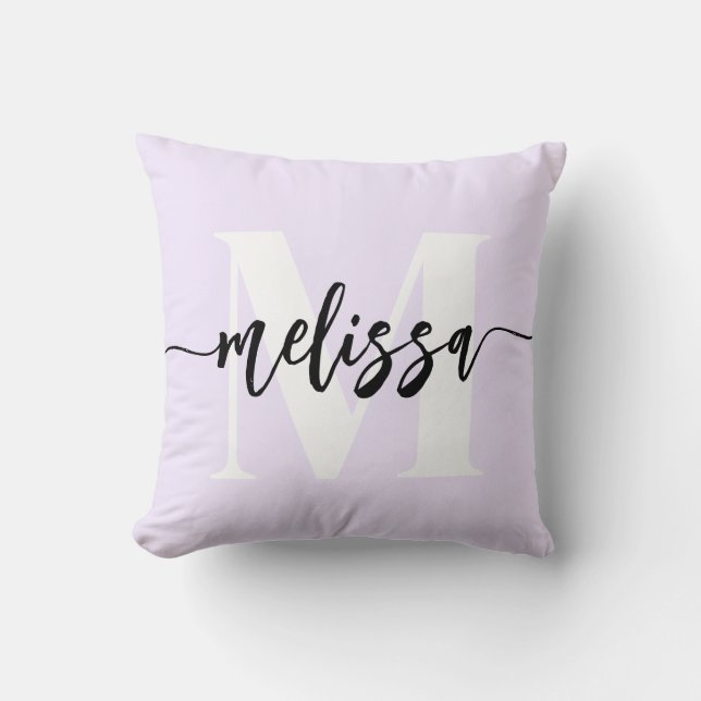 Monogram Brush Calligraphy Purple Throw Pillow (Front)
