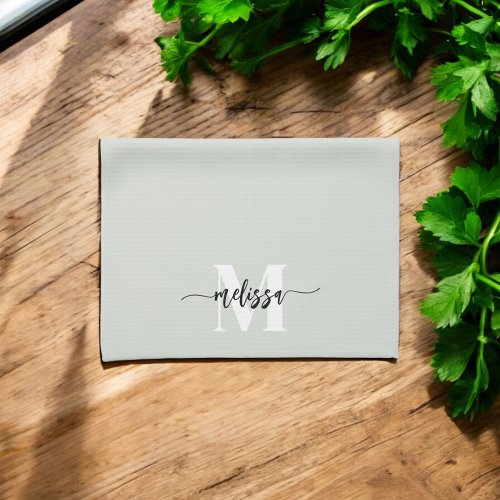 Monogram Brush Calligraphy Sage Green Kitchen Towel