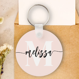 Monogram Brush Handwritten Blush Pink Keychain