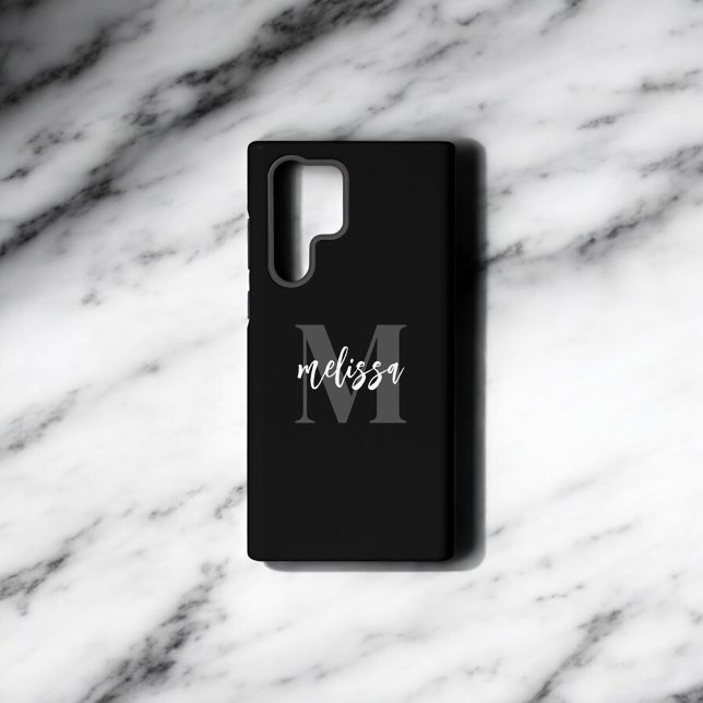 Monogram Brush Script Black Samsung Galaxy Case (Creator Uploaded)