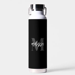Monogram Brush Script Black Water Bottle