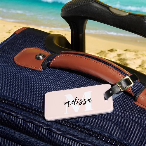 Monogram Brush Script Blush Pink Luggage Tag