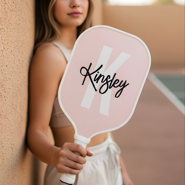 Monogram Brush Script Blush Pink Pickleball Paddle (Creator Uploaded)