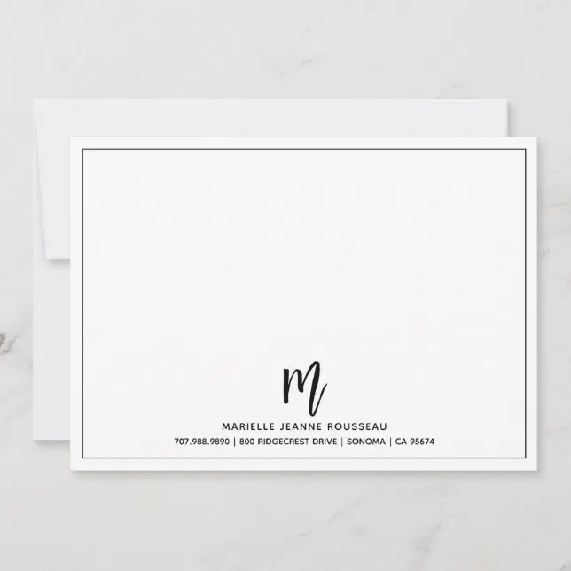 Monogram Brush Script Initial Name Border Note Card | Zazzle