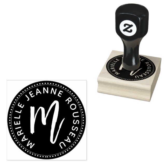 Monogram Brush Script Initial Name Logo Rubber Stamp (Stamped)