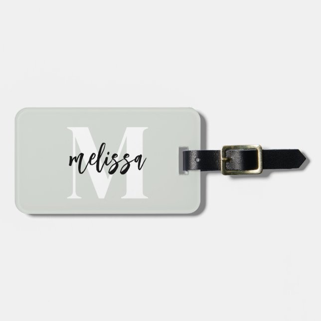 Monogram Brush Script Sage Green Luggage Tag (Front Horizontal)