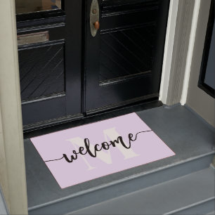 Monogram Brush Script Welcome Pastel Purple Doormat
