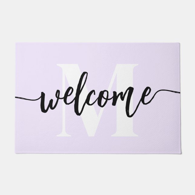 Monogram Brush Script Welcome Pastel Purple Doormat (Front)
