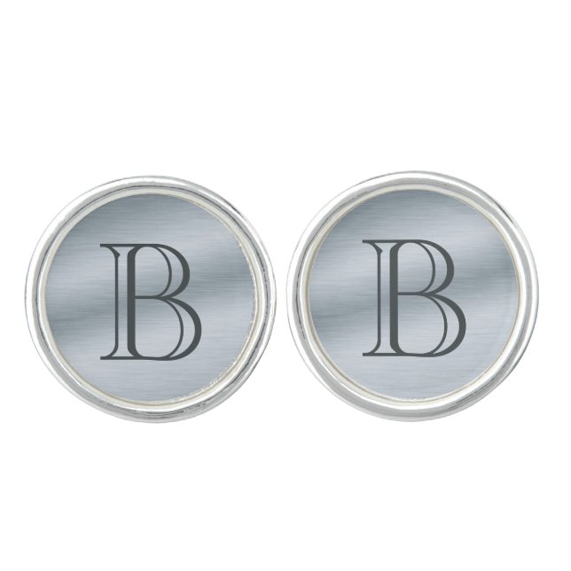 Monogram Brushed Silver Look Cufflinks (Front)