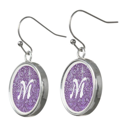 Monogram Brussels Lace Purple Pattern Vintage Earrings