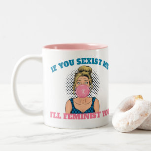 Monogram Bubble Gum Pop Art Girl Feminist Quote Two-Tone Coffee Mug