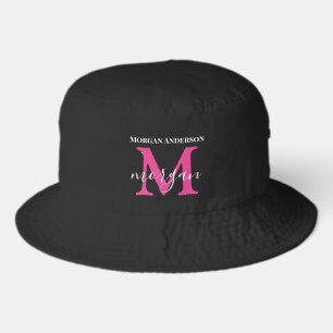 Monogram Bucket Hat Pink Initial Women Girl Custom