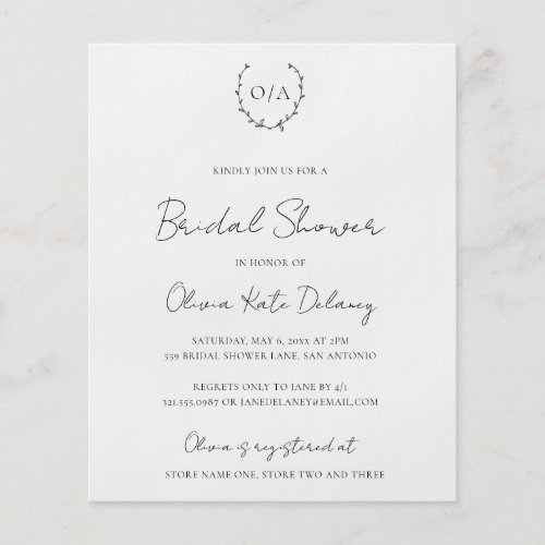 Monogram Budget Bridal Shower Invitation Flyer