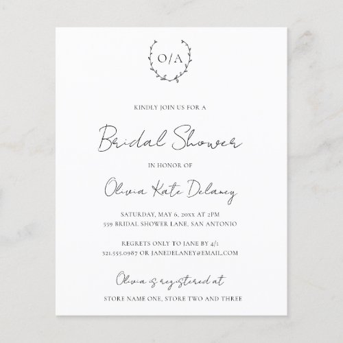 Monogram Budget Bridal Shower Invitation Flyer