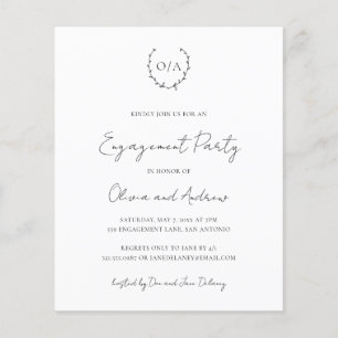 Monogram Budget Engagement Party Invitation