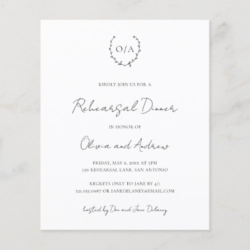 Monogram Budget Rehearsal Dinner Invitation