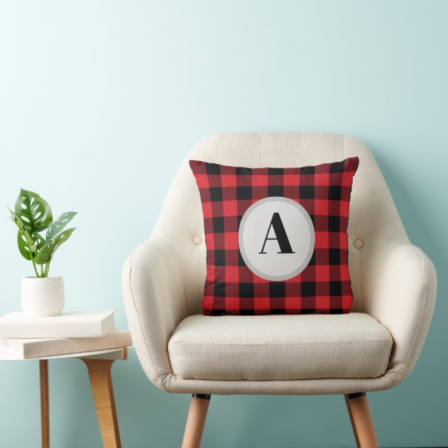 Monogram Buffalo Check Pattern Throw Pillow (Chair)