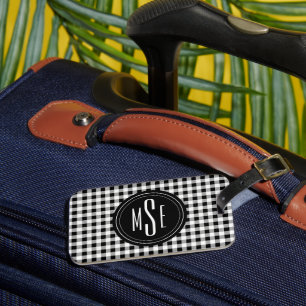 Monogram, Buffalo Check Plaid Black and White Luggage Tag