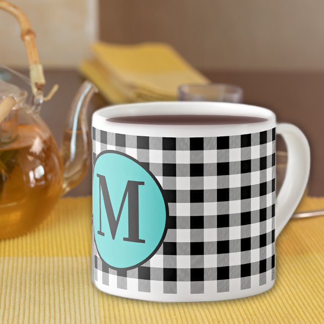 Monogram Buffalo Check & Turquoise 6oz. Espresso Cup (Creator Uploaded)