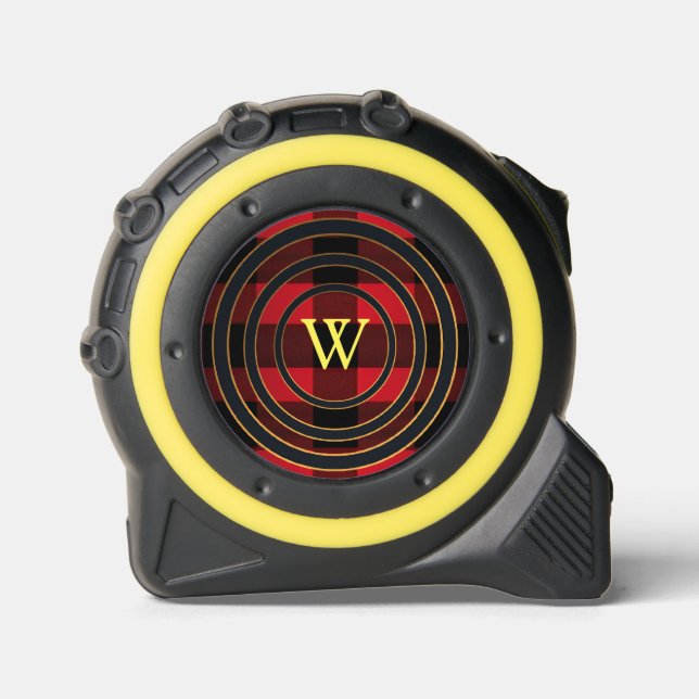 Monogram Buffalo Plaid Black Red Yellow Tape Measure (Front)