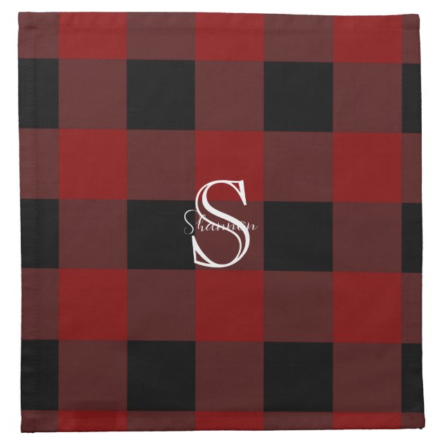 Monogram buffalo plaid cloth napkin (Front)