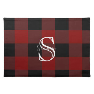 Monogram buffalo plaid cloth placemat