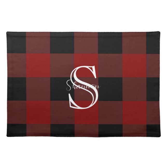 Monogram buffalo plaid cloth placemat (Front)