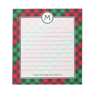 Monogram Buffalo Plaid Festive Christmas Notepad