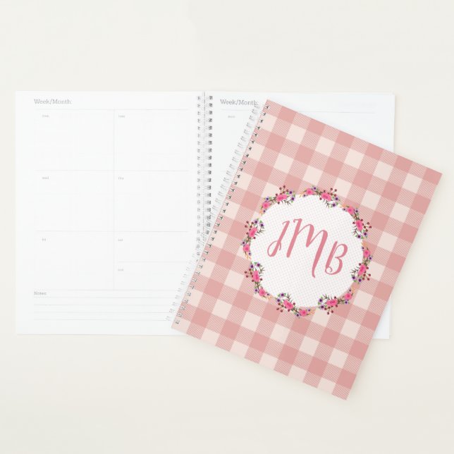 Monogram Buffalo Plaid | Pink Checks & Flowers Planner (Display)