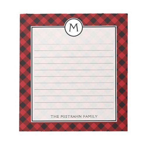 Monogram Buffalo Plaid Red and Black Christmas Notepad