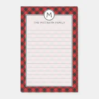 Monogram Buffalo Plaid Red Black Christmas List Post it Notes Zazzle