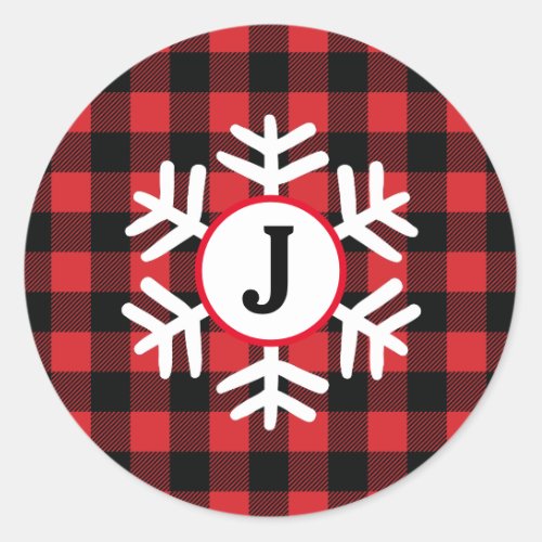 Monogram buffalo plaid snowflake Sticker