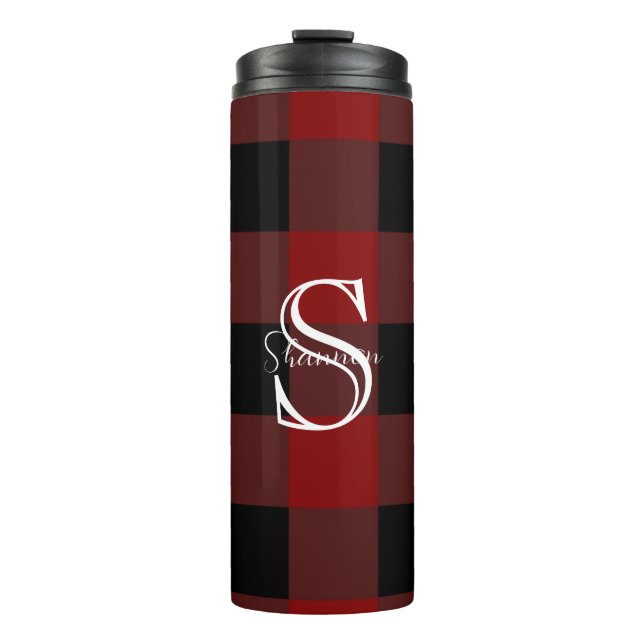 Monogram buffalo plaid thermal tumbler (Front)