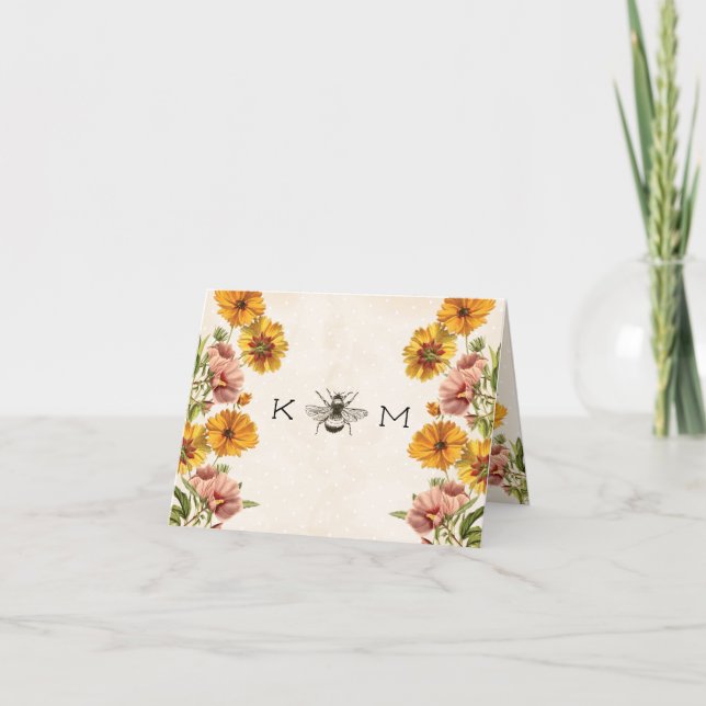 Monogram Bumble Bee Thank You Cards (Front)