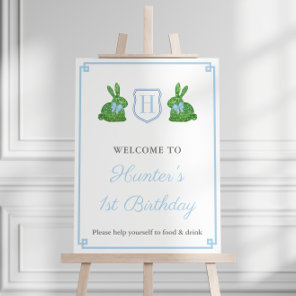 Monogram Bunny Boy 1st Birthday Party Welcome Foam Board