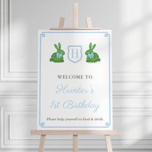 Monogram Bunny Boy 1st Birthday Party Welcome Foam Board