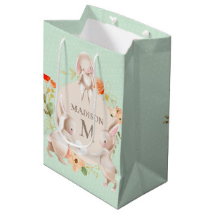 Monogram Bunny Rabbits Floral Baby Personalized Medium Gift Bag