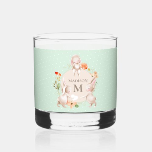 Monogram Bunny Rabbits Floral Easter Personalized Whiskey Glass