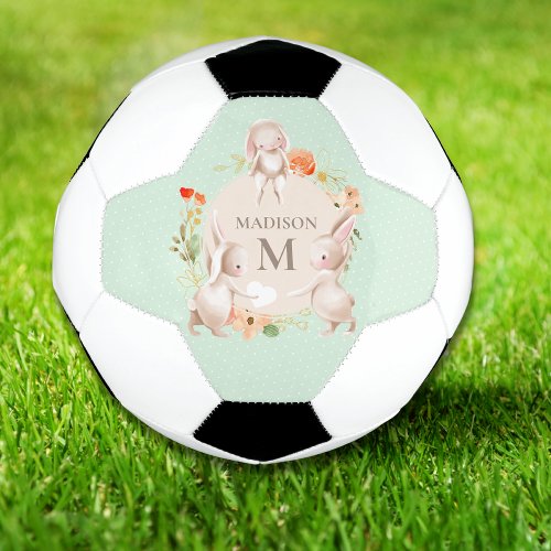 Monogram Bunny Rabbits Floral Girly Personalized Soccer Ball