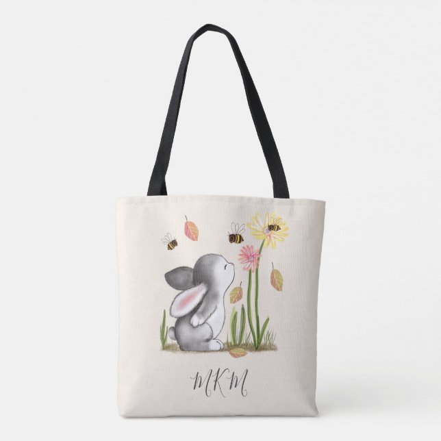 Monogram bunny tote bag off white (Back)