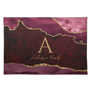 Monogram Burgundy Agate Family Name Cloth Placemat