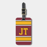 Monogram Burgundy And Gold Sports Stripes Luggage Tag at Zazzle
