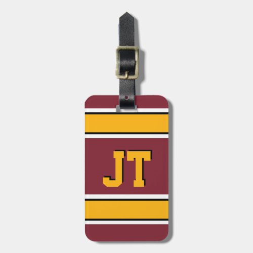 Monogram Burgundy and Gold Sports Stripes Luggage Tag