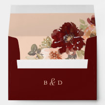 Monogram Burgundy and Peach Floral Return Address